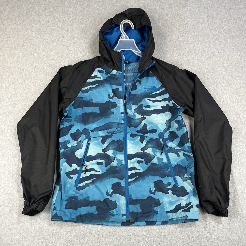 The North Face Dry Vent Camo Wind Rain Jacket Adult Small Blue Hooded Full Zip